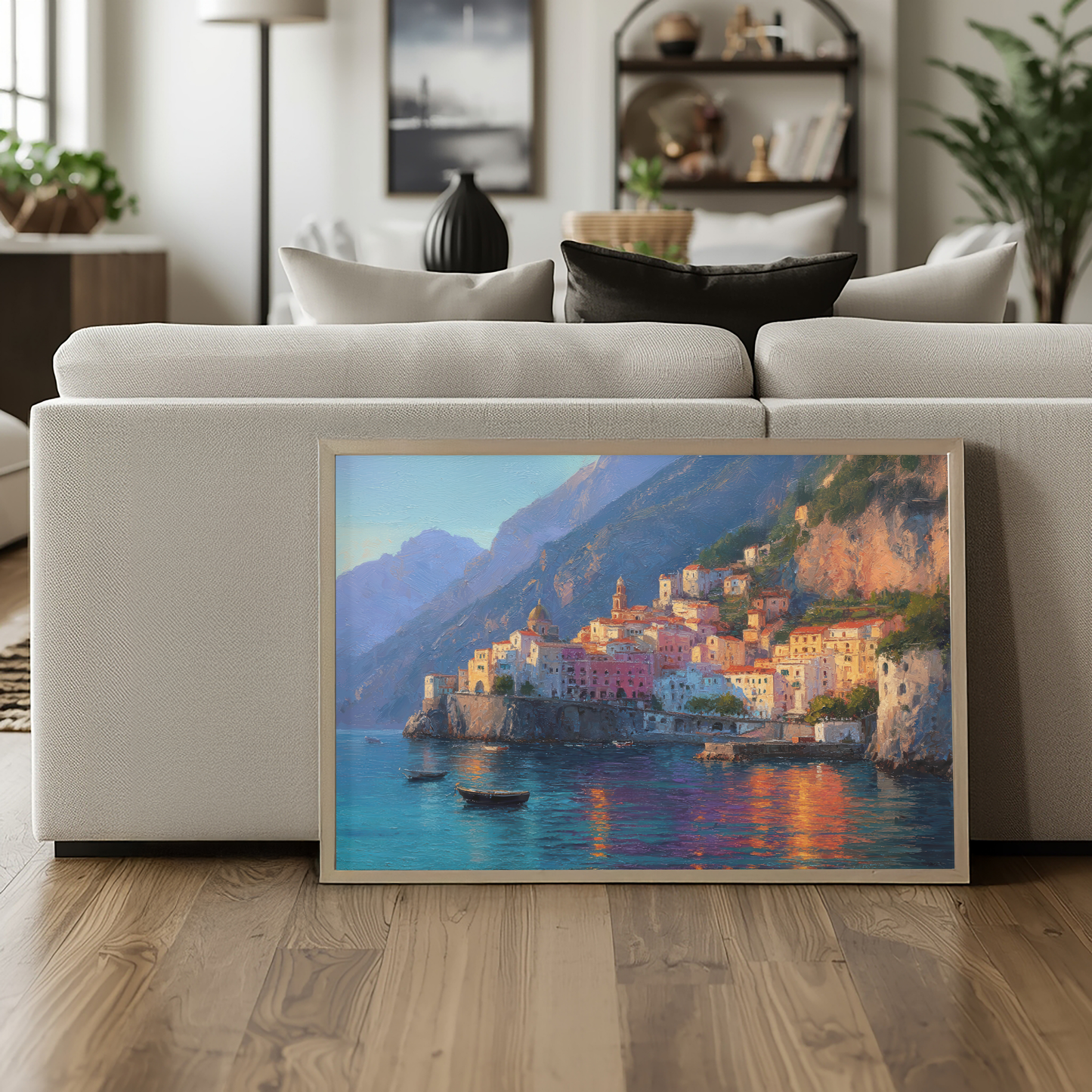 Positano Italy Wall Art Print, The Perfect Gift - Positano Oil Painting, Evening Light - Amalfi Coast Wall Decor