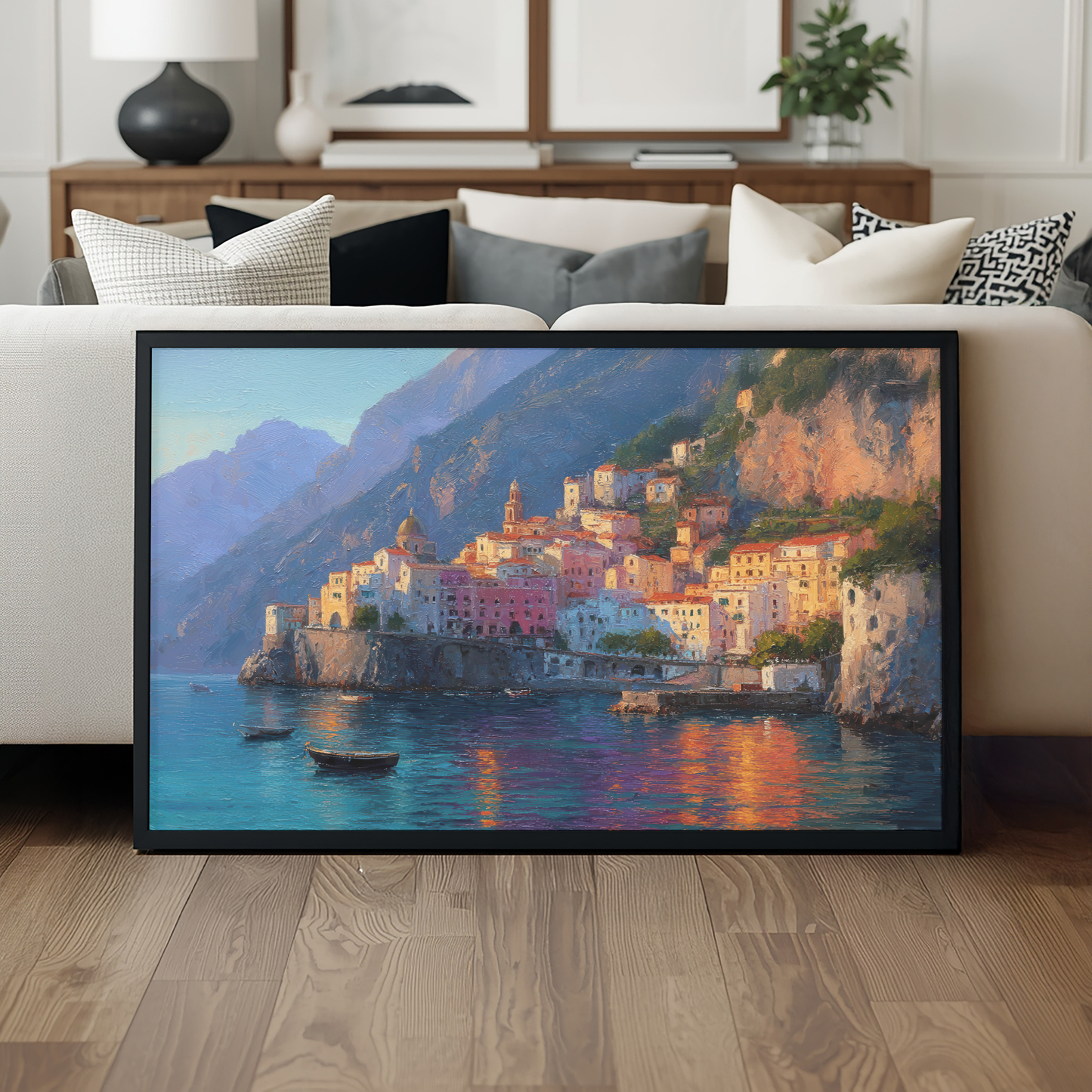 Positano Italy Wall Art Print, The Perfect Gift - Positano Oil Painting, Evening Light - Amalfi Coast Wall Decor