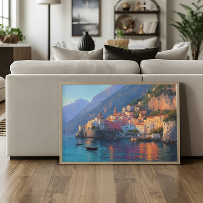 Positano Italy Wall Art Print, The Perfect Gift - Positano Oil Painting, Evening Light - Amalfi Coast Wall Decor
