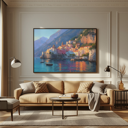 Positano Italy Wall Art Print, The Perfect Gift - Positano Oil Painting, Evening Light - Amalfi Coast Wall Decor