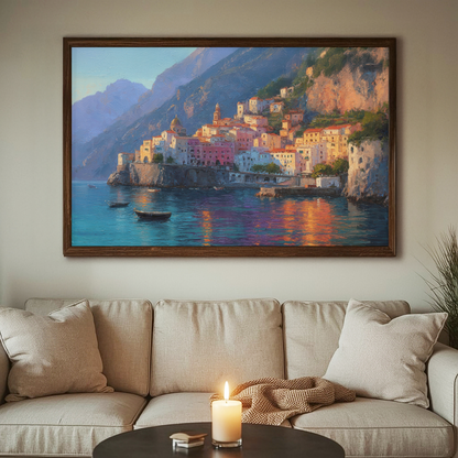 Positano Italy Wall Art Print, The Perfect Gift - Positano Oil Painting, Evening Light - Amalfi Coast Wall Decor