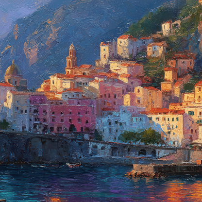 Positano Italy Wall Art Print, The Perfect Gift - Positano Oil Painting, Evening Light - Amalfi Coast Wall Decor
