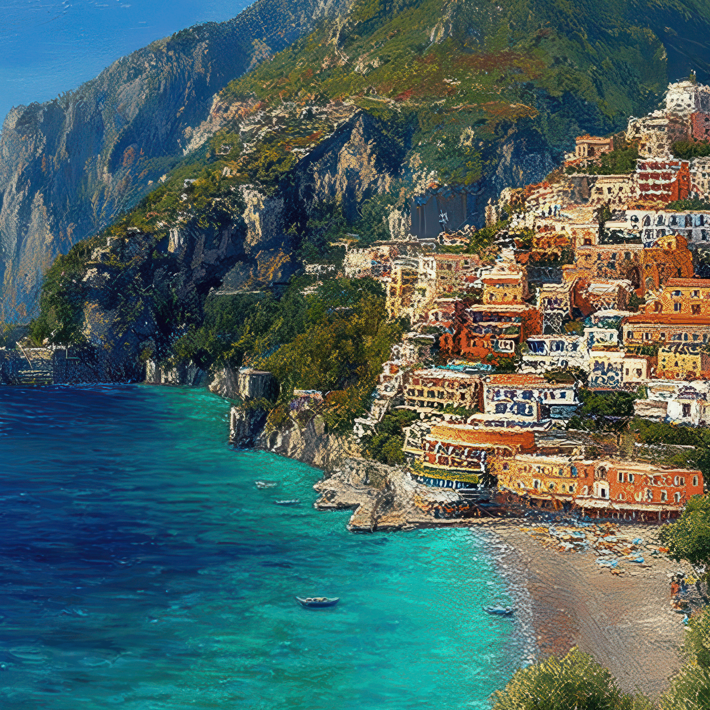 Positano Italy Wall Art Print, The Perfect Gift - Positano Oil Painting - Amalfi Coast Wall Decor
